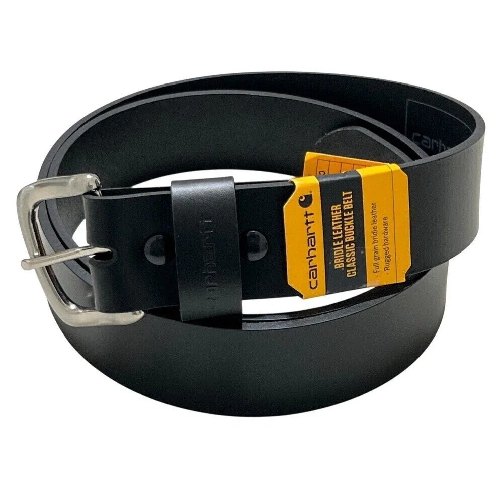 NEW Carhartt Sz 44 Journeyman Cowhide Black FullGrain Leather Silver Buckle Belt